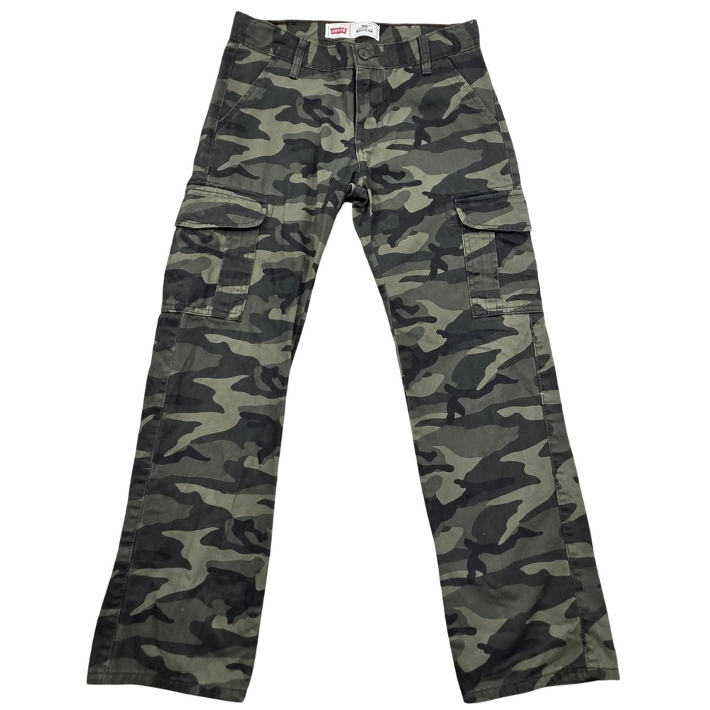 Levis 505 Regular Cargo Camo Pants Straight Leg Green Boys 12 Reg W26 L26